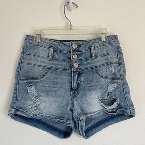 Women's Refuge by Charlotte Russe Ripped Blue Denim Shorts Size 2